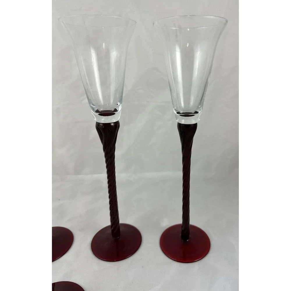 Bombay Wine Glasses Tall Twisted Ruby Red Stem 13